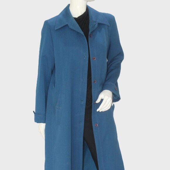 Vintage Forecaster of Boston Blue Trench Coat 1970's Minimalist Long Jacket M/L - Picture 3 of 11